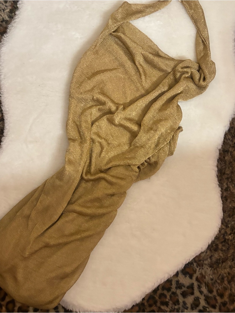 Gold Ruched Halter Slip Dress